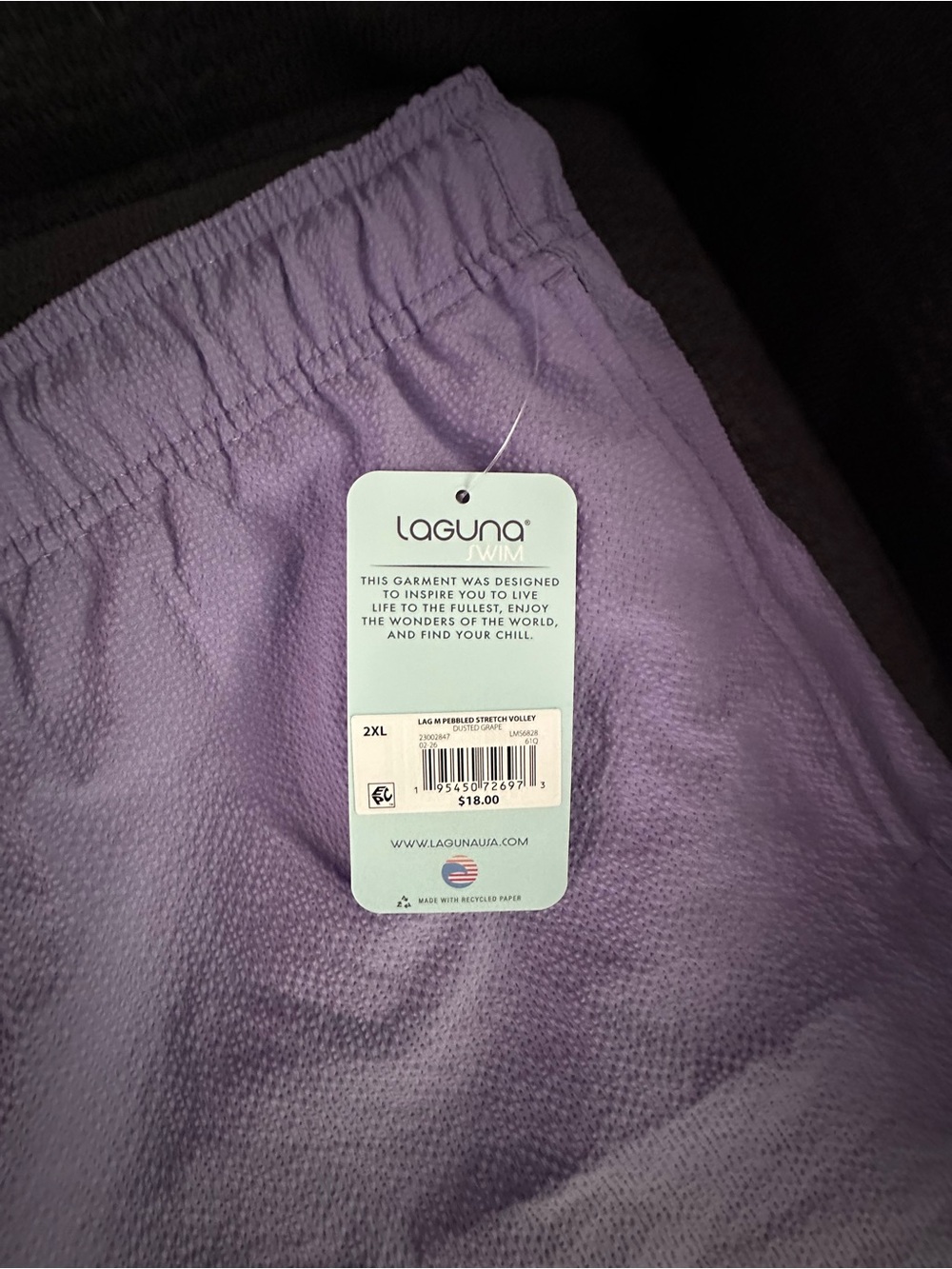 Men’s Lavender Elastic-Waist Swim trunks with liner